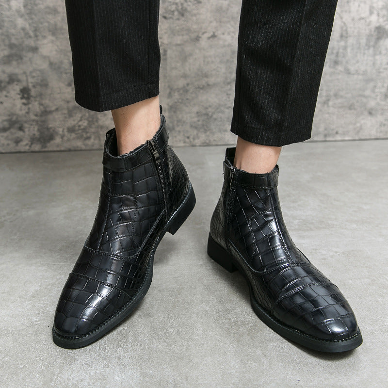 Sarah Express Men's Crocodile Pattern Pointed Toe Boots