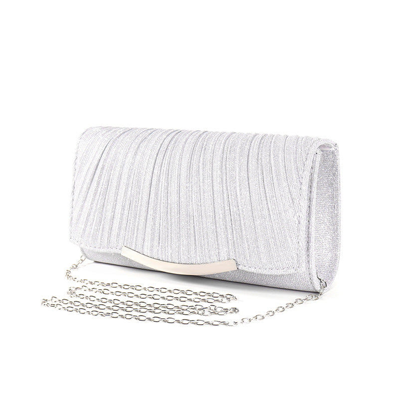 Sarah Express Pleated Flap Chain Crossbody Dinner Bag Silver
