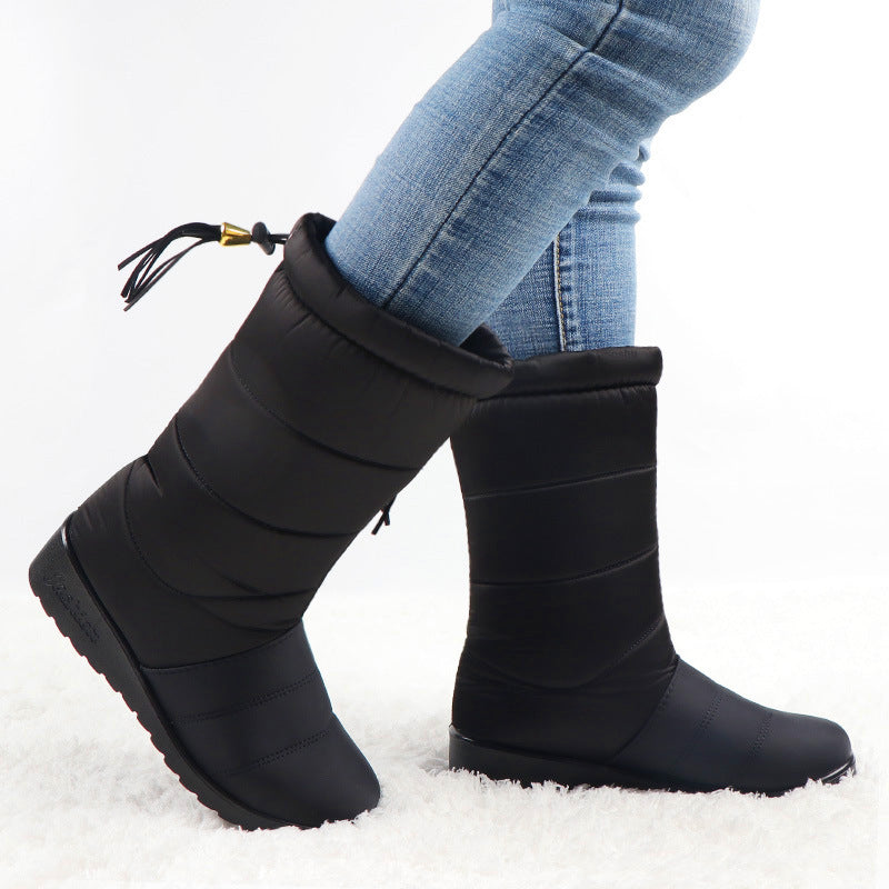 Sarah Express Waterproof Silk Platform Winter Snow Boots Black