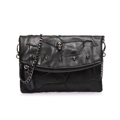 Sarah Express Patchwork Leather Envelope Crossbody Shoulder Bag Black
