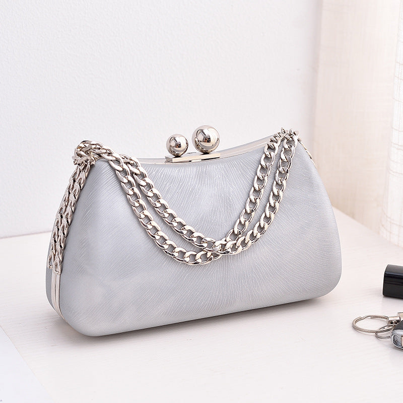 Sarah Express Embossed Chain Lock Evening Crossbody Bag Silver