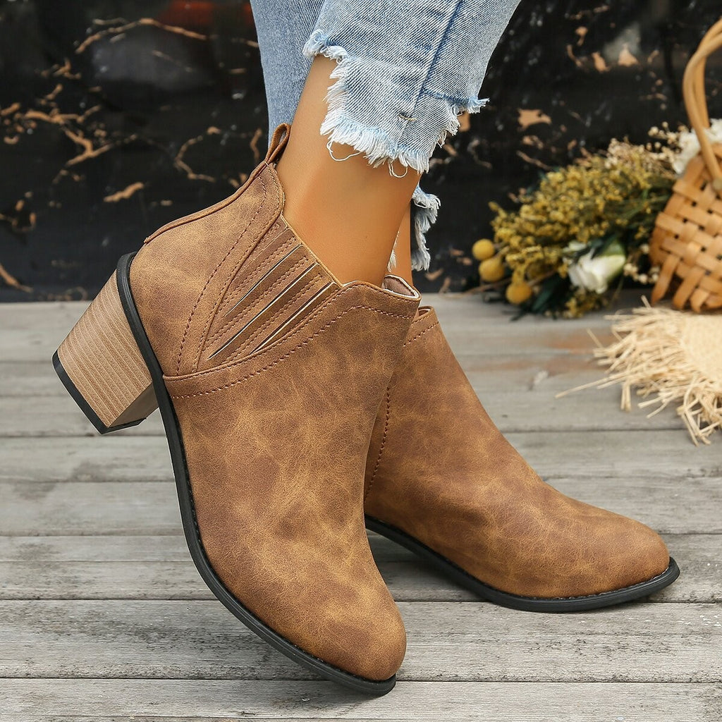 Sarah Express Pointed Toe Thick Heel Ankle Boots