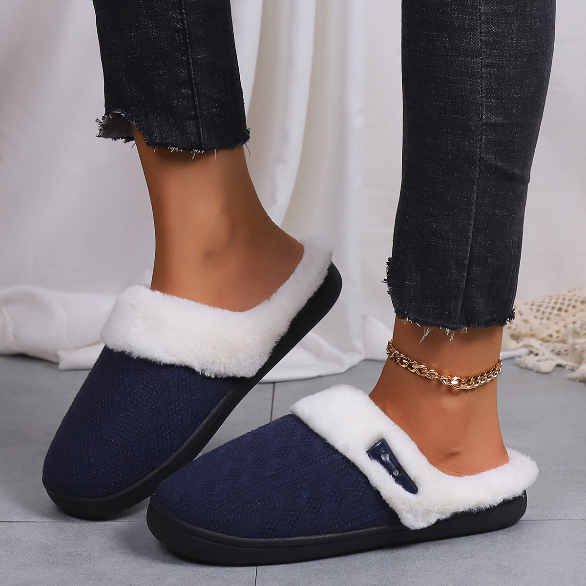 Sarah Express Unisex Cotton Slippers with Faux Fur Lining