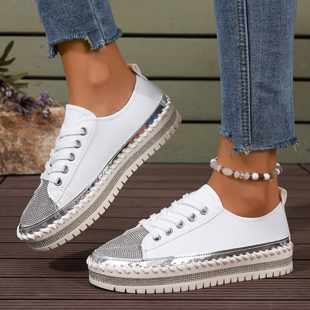Sarah Express Women's Chunky Sole Sequin Lace-Up Sneakers