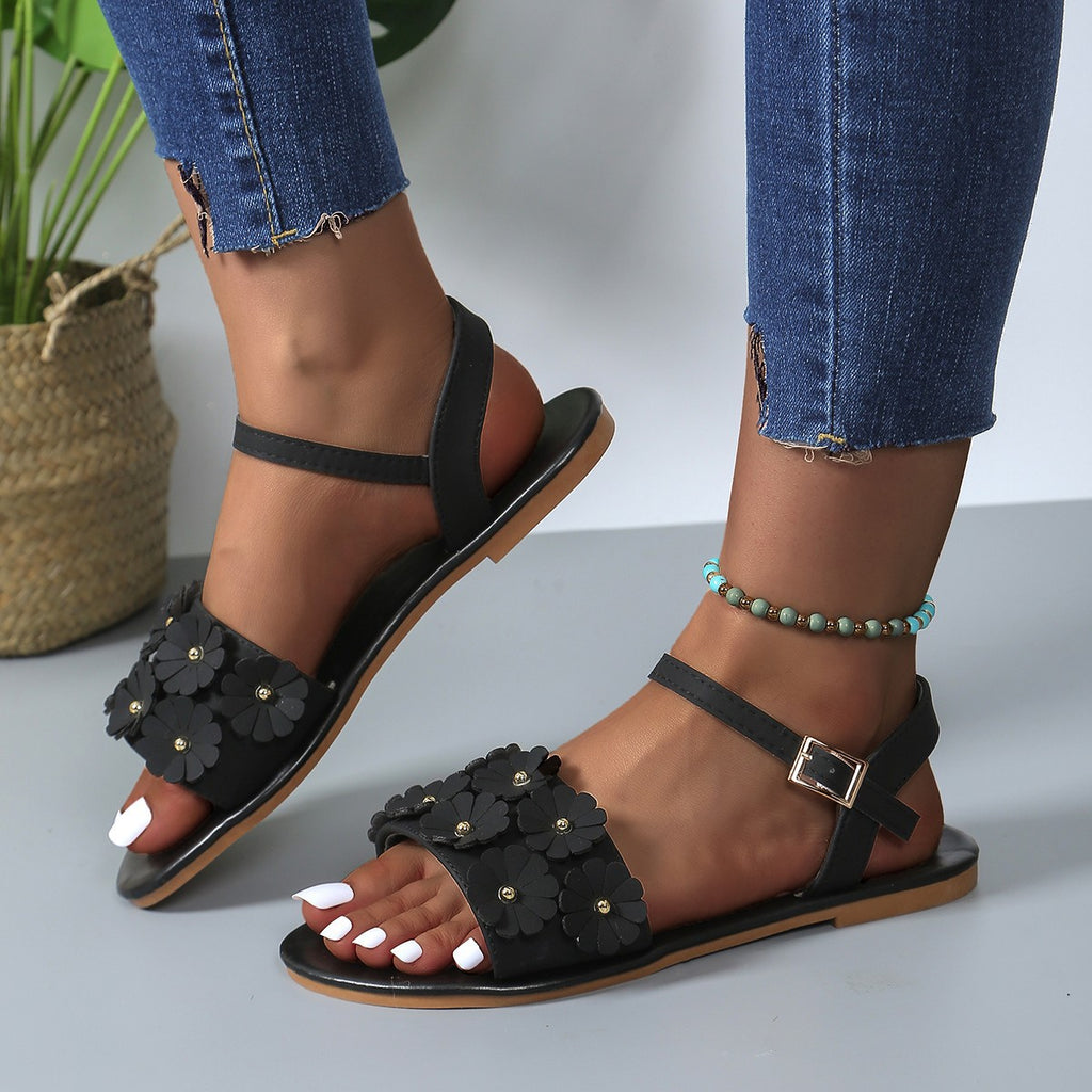 Sarah Express Women's Retro Floral Flat Sandals