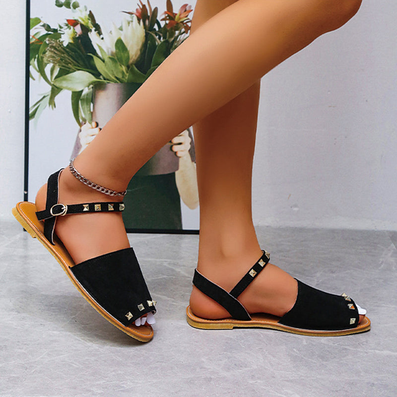 Sarah Express Women's Rivet Detail Flat Roman Sandals