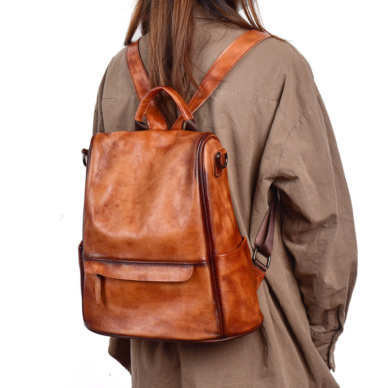 Sarah Express Retro Cowhide Leather Travel Backpack