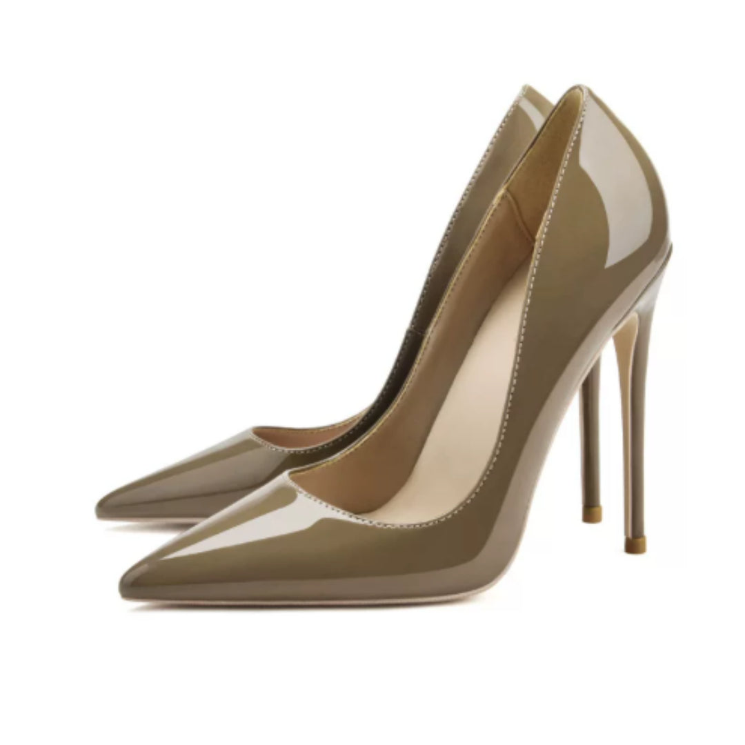 Sarah Express Sharp Pointed Slim Heel High Heels Khaki 8cm