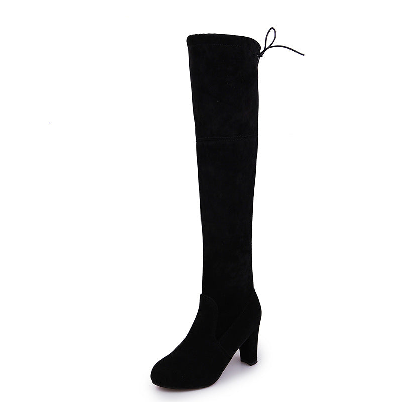 Sarah Express Knee High Suede Thick Heel Boots Black