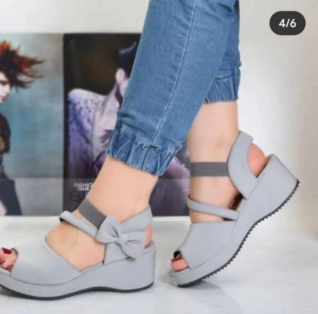 Sarah Express Peep Toe Wedge Sandals With Bow