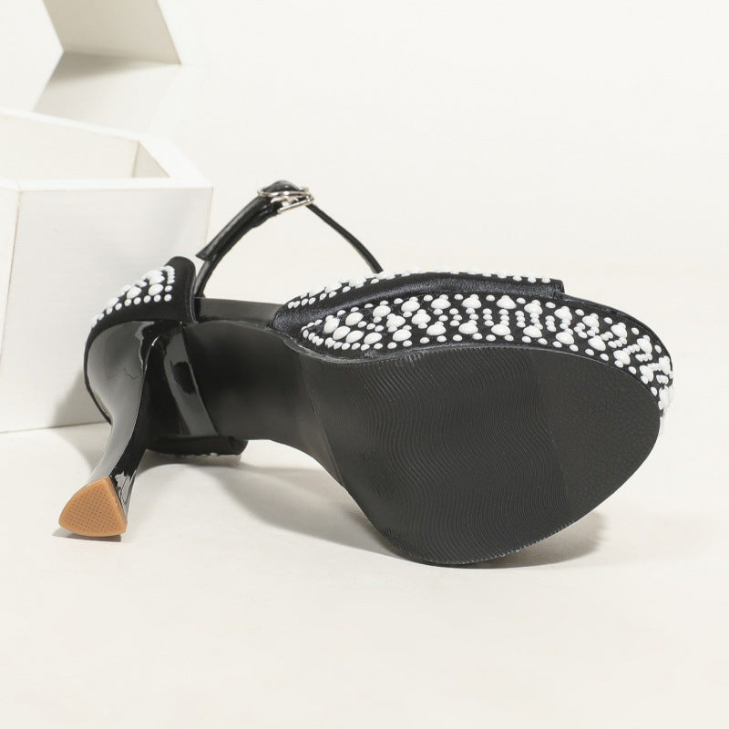 Sarah Express Waterproof Platform Pearl Ankle Strap Heels