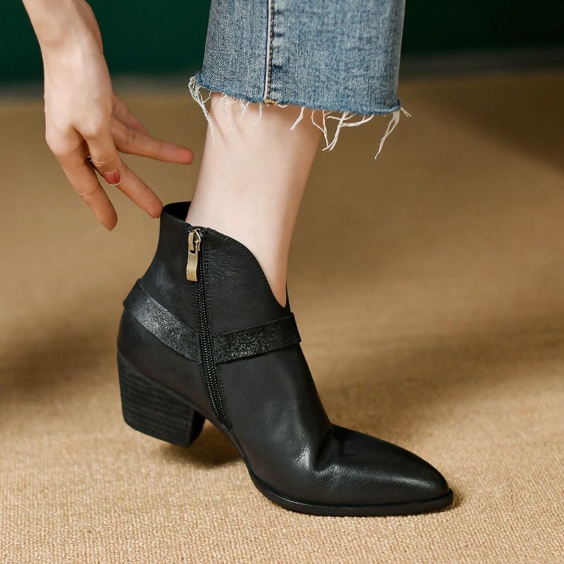 Sarah Express Pointed Toe Chunky Heel Ankle Boots
