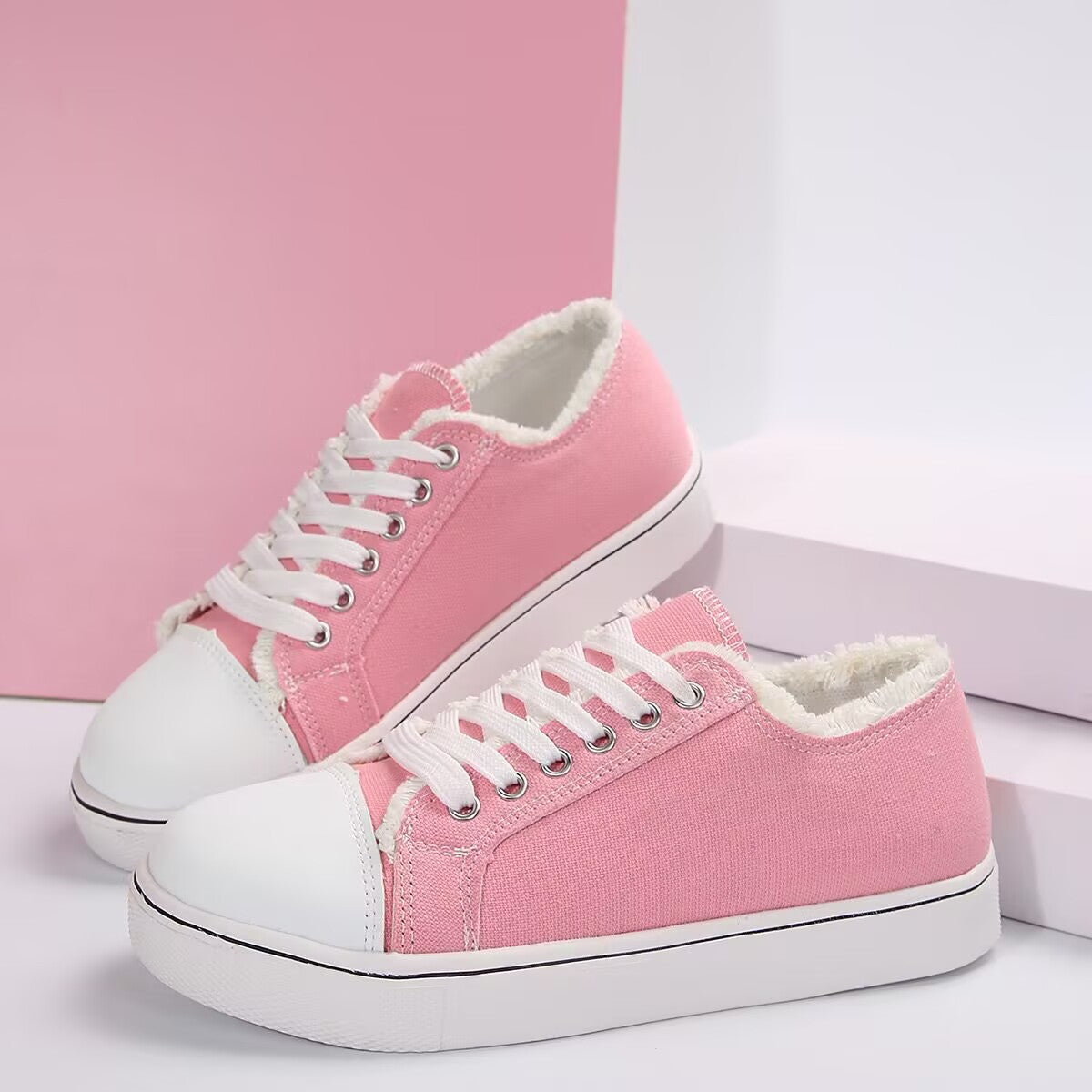 Sarah Express Women's Lace-Up Canvas Casual Sneakers Pink