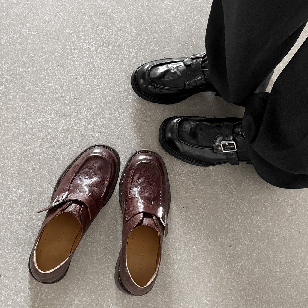 Sarah Express Washed Leather Monk Strap Loafers