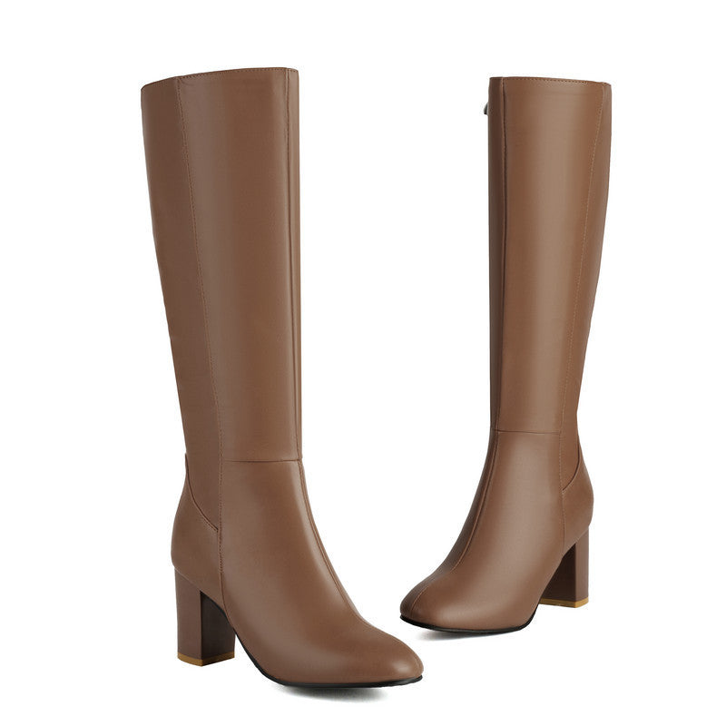 Sarah Express Over-the-Knee Chunky Block Heel Boots Dark Brown