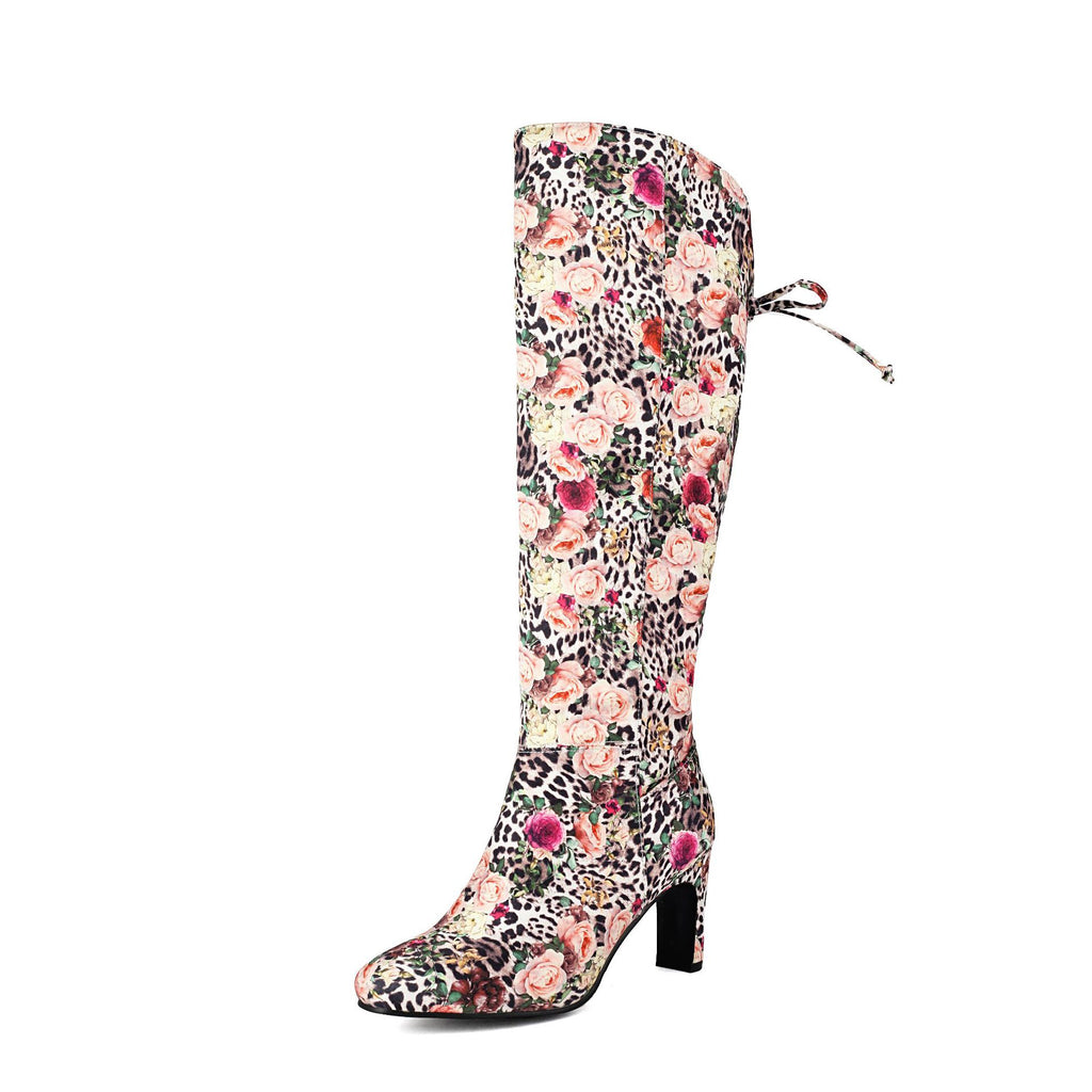 Sarah Express Floral Patchwork Bowknot Over-the-Knee Boots Color