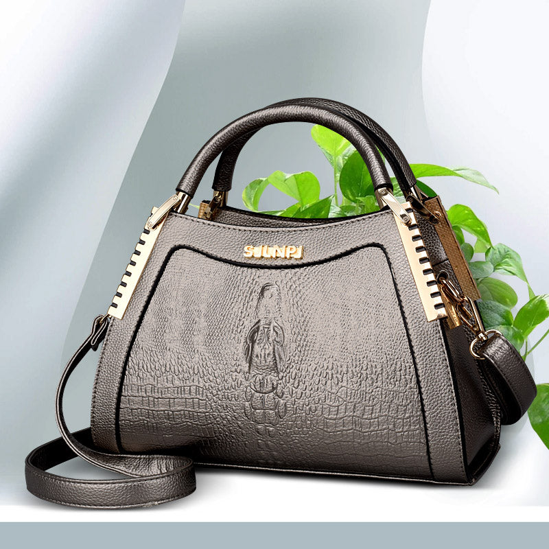 Sarah Express Embossed Crocodile Pattern Trapezoid Handbag Gold