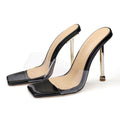Sarah Express Clear Strap Square Toe Stiletto Heels Black Size38