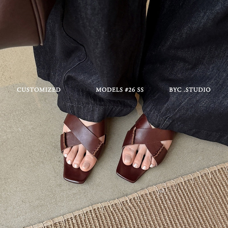 Sarah Express Handmade Crisscross Flat Leather Sandals