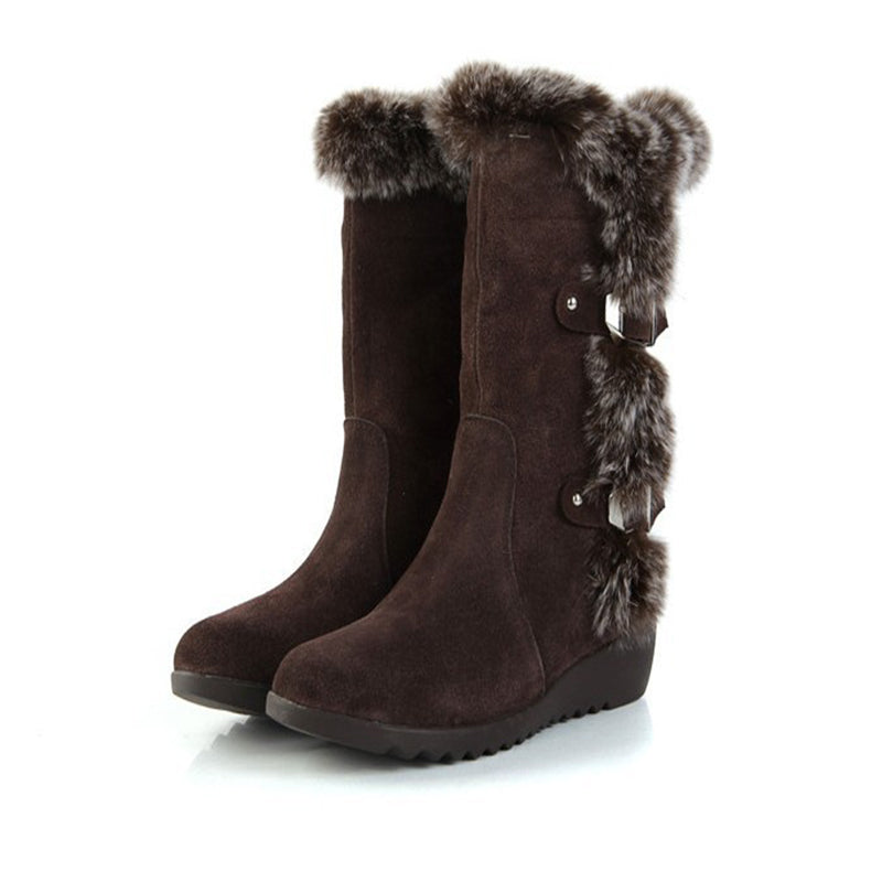 Sarah Express Women's Slip-On Fur Lined Snow Boots Light Brown