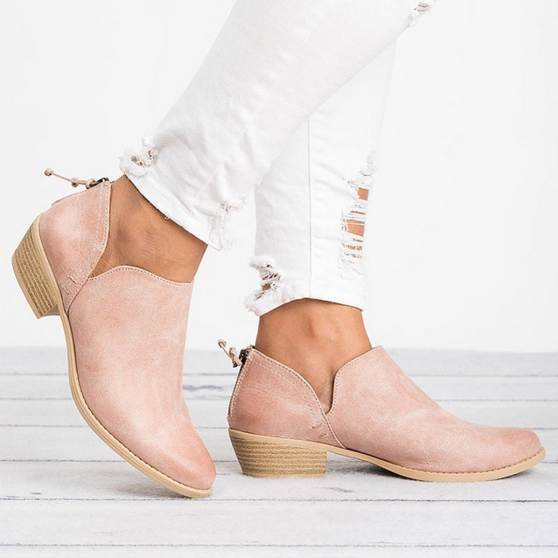 Sarah Express Retro Faux Suede Block Heel Boots