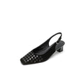 Sarah Express Woven Suede Slingback Block Heel Sandals Black