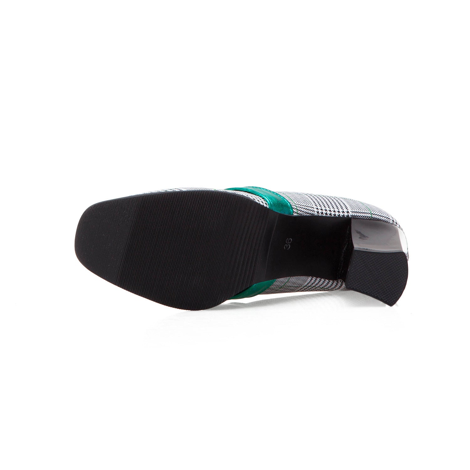 Bottom view of block heel pump sole