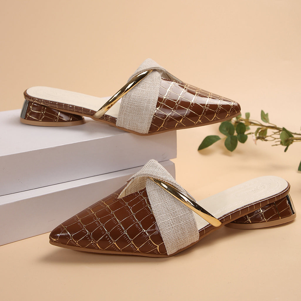 Sarah Express Pointed-Toe Low-Heel Plaid Mules