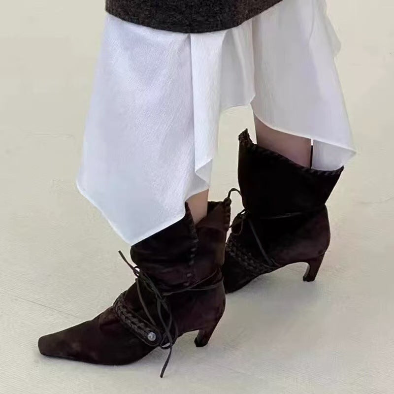 Sarah Express Square Toe Western Boots With Tassel Straps