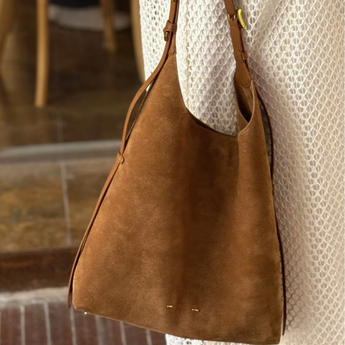 Sarah Express Suede Bucket Shoulder Bag Patchwork Detail