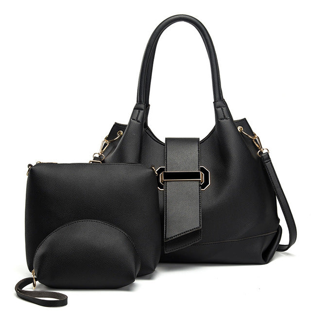 Sarah Express Three-Piece Structured Crossbody Handbag Set Black