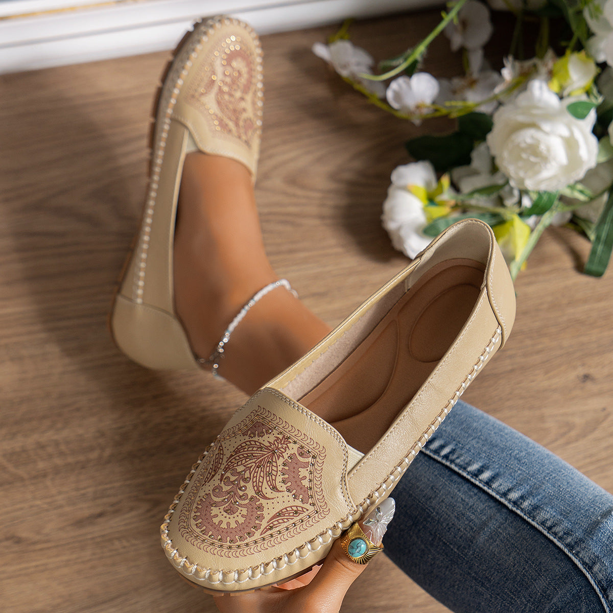 Sarah Express Women's Retro Stitched Flat Loafers