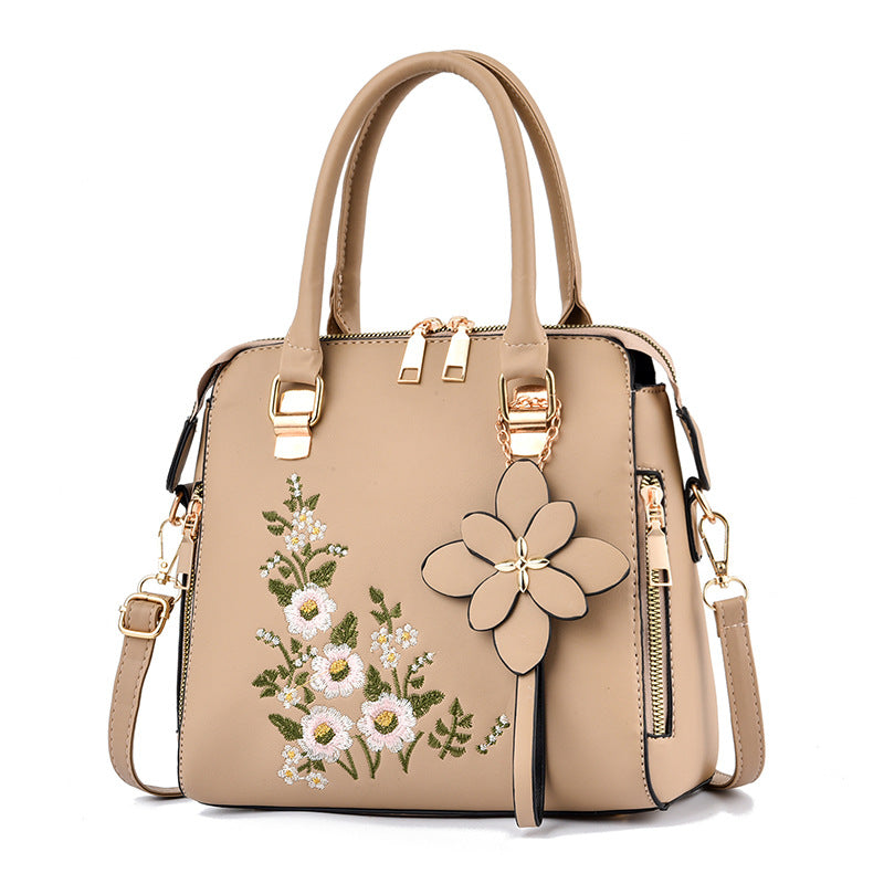 Sarah Express Floral Embroidered Structured Messenger Bag Khaki