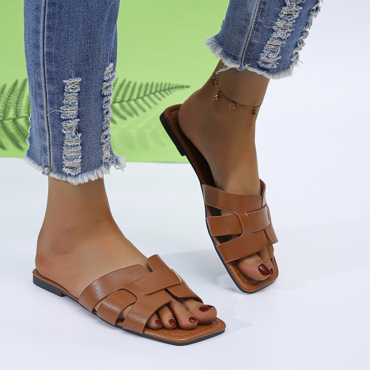 Sarah Express Casual Open Toe Flat Slide Slippers
