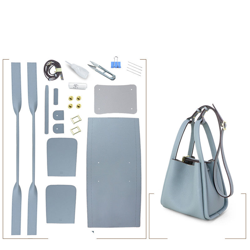 Sarah Express Structured Leather Bucket Bag Handbag Blue