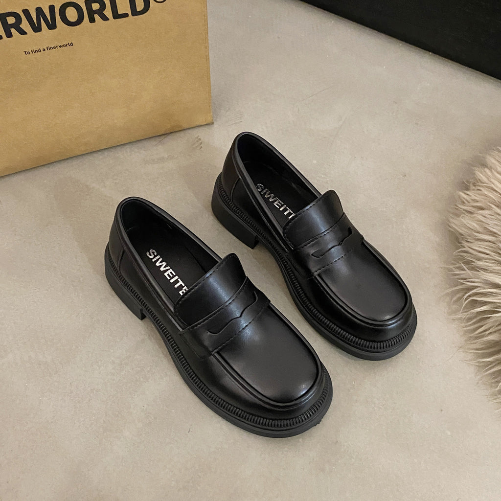 Sarah Express Vintage Preppy Platform Loafers Matte Black