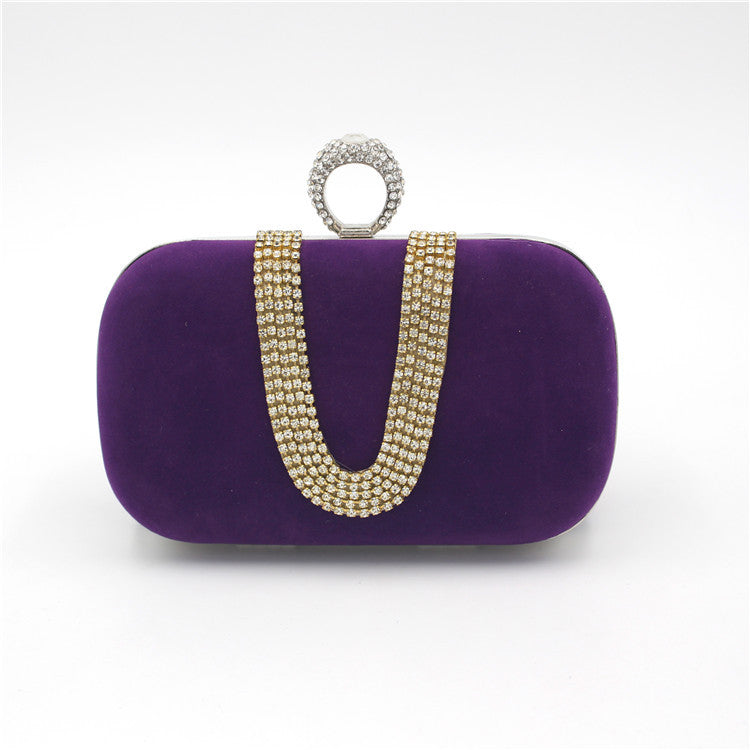Sarah Express Velvet Rhinestone Evening Clutch Bag Purple