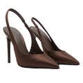Sarah Express Satin Stiletto Sandals with Velcro Strap Brown