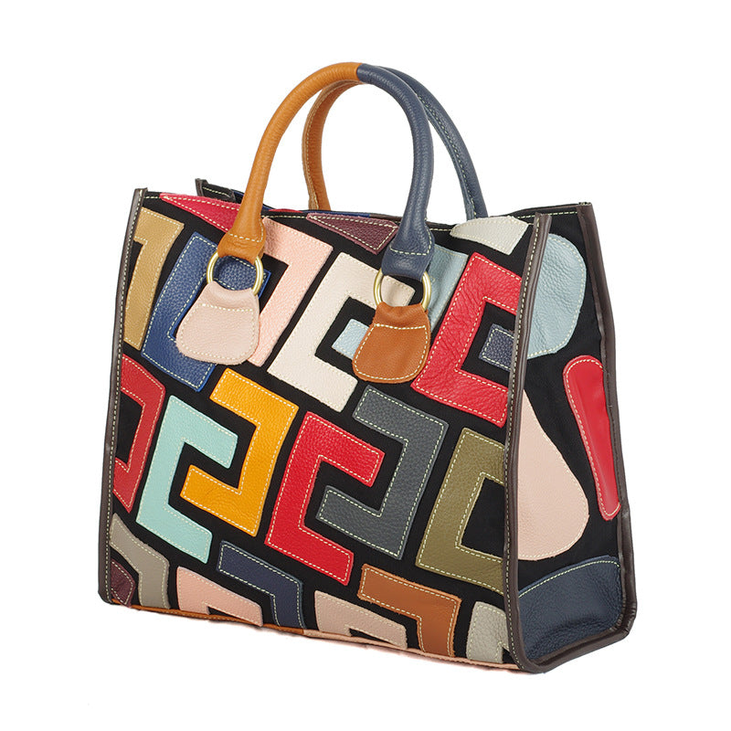 Sarah Express Geometric Pattern Stitching Leather Crossbody Bag