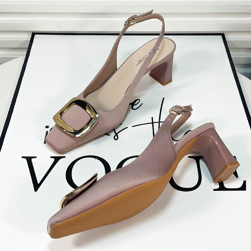 Sarah Express Square Toe Buckle Slingback Block Heels