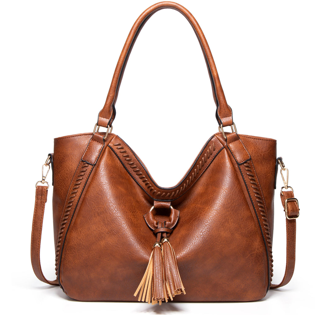Sarah Express Structured Tassel Detail Crossbody Tote Bag Brown