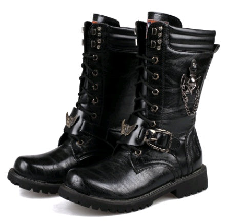 Sarah Express Men's Military Style Mid-Calf Combat Boots Black