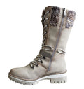 Sarah Express Women's Round-Toe Square-Heel Buckle Boots White