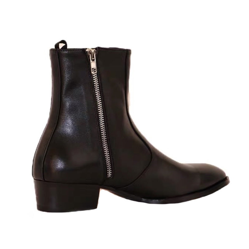 Sarah Express Leather Pointed Toe Side Zipper Boots