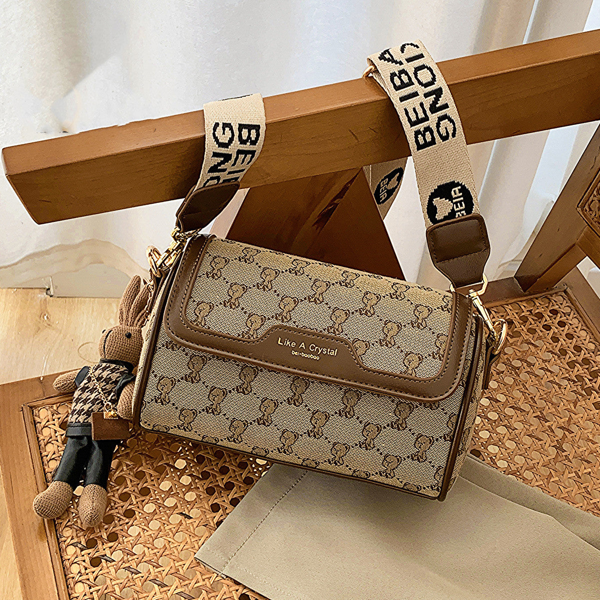 Sarah Express Bear Print Canvas Shoulder Bag