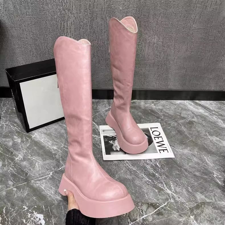 Sarah Express Chunky Sole Over the Knee Boots Pink