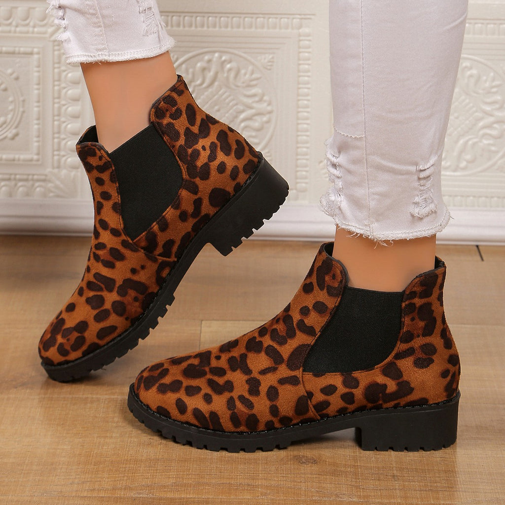 Sarah Express Leopard Print Mid Heel Ankle Boots
