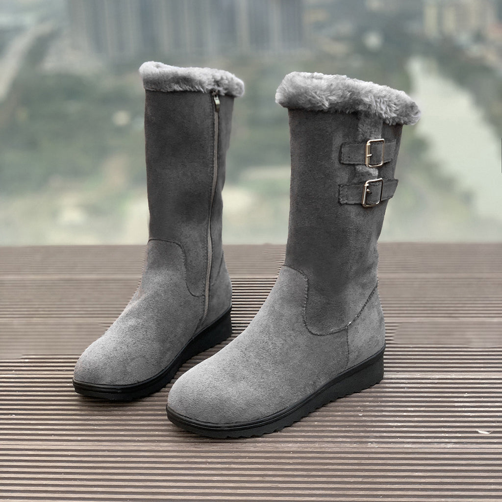 Sarah Express Fleece Lined Mid Calf Wedge Boots