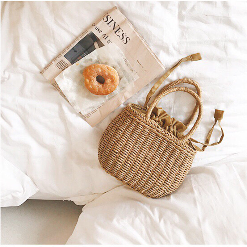 Sarah Express Hand-Woven Straw Drawstring Bucket Bag