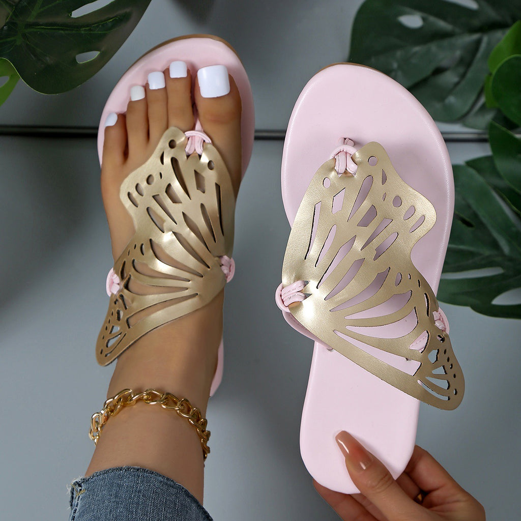 Sarah Express Butterfly Cutout Flat Slide Sandals